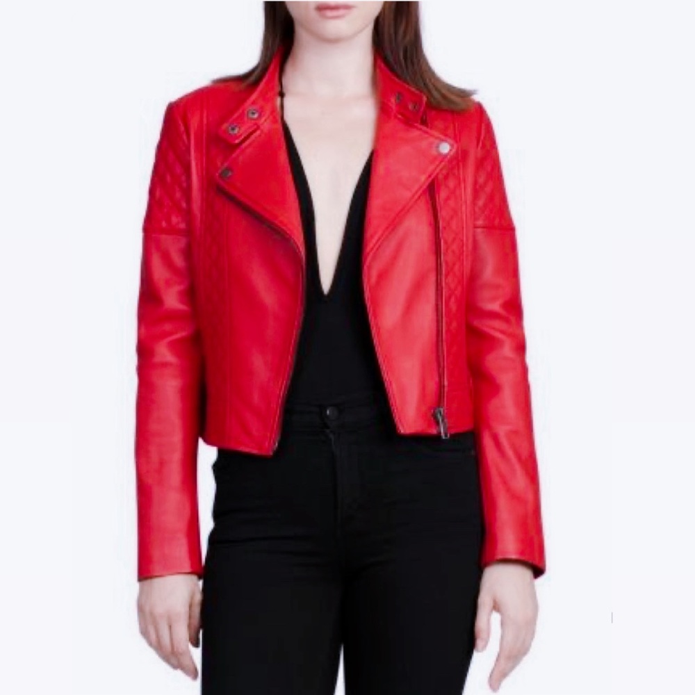BAGATELLE RED LEATHER BIKER JACKET